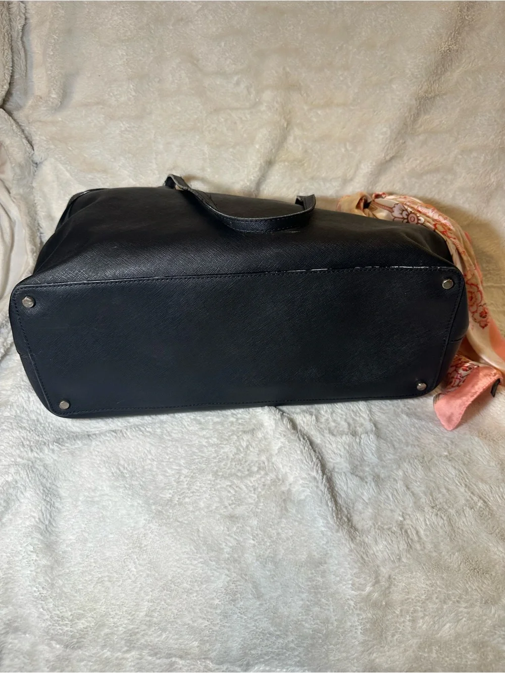 kate spade Black Leather Tote with Pink Scarf Accent
